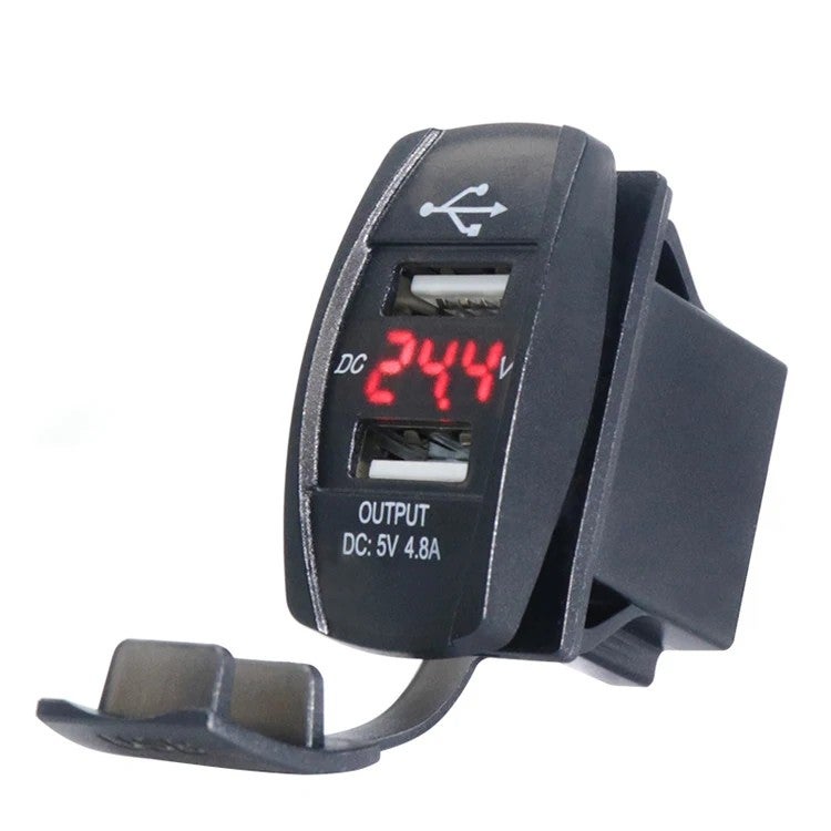 Y&D Universal Rocker Switch USB Car Charger - Dual 4.8A USB Power Socket & 12V Outlet for Automobile Rocker Panels - Image 1